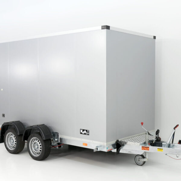 Vezeko Koffer-Absenkanhänger 157x343 cm Höhe: 190 cm 2,7 t – Robuster Transportanhänger mit hydraulischer Absenkung und vielseitiger Ausstattung